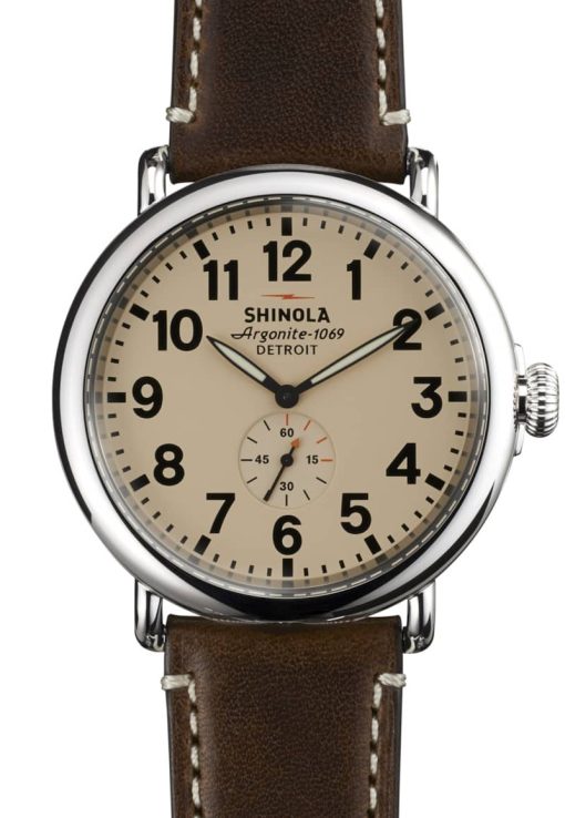 Shinola The Runwell Cream Dial Brown Leather Strap Watch, 47mm