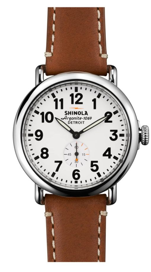 Shinola The Runwell White Dial Tan Leather Strap Watch, 41mm