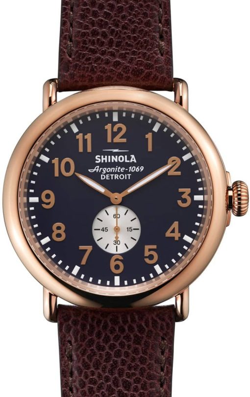 Shinola The Runwell Midnight Blue w/ Rose Gold Dial Leather Watch, 47mm