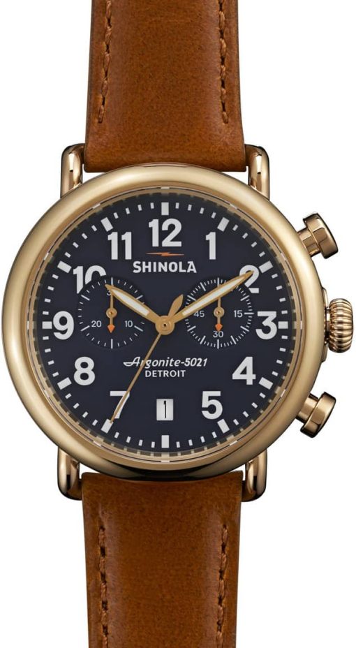 Shinola The Runwell Chrono Midnight Blue Dial Brown Leather Watch, 41mm