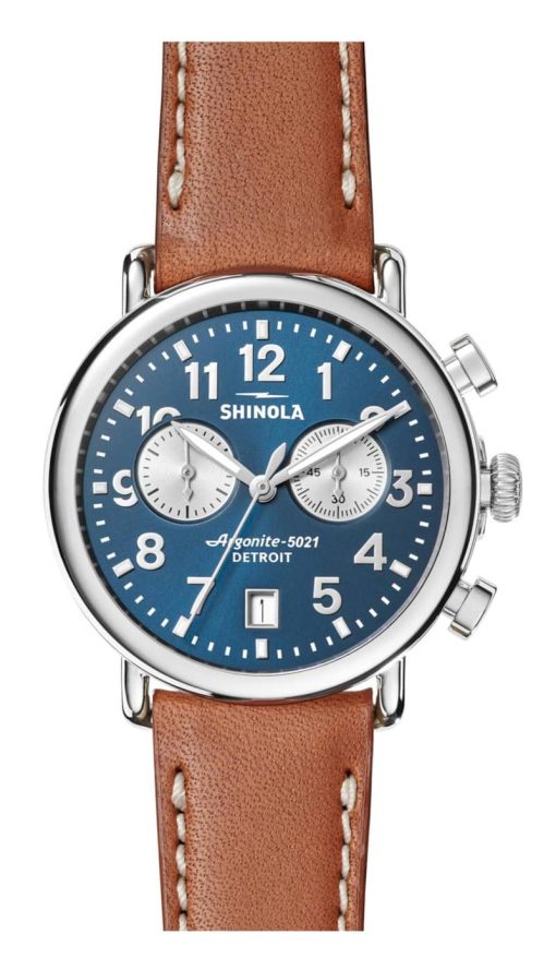 Shinola The Runwell Chrono Midnight Blue Dial Tan Watch, 41mm