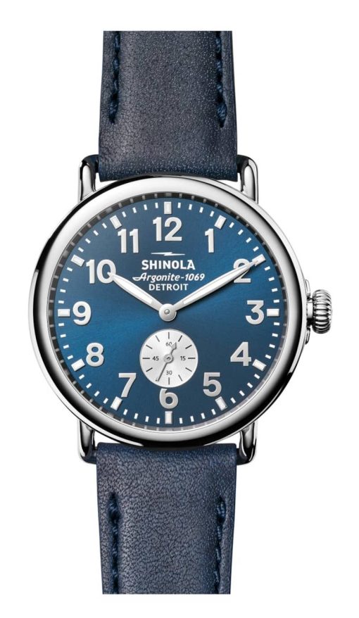 Shinola The Runwell Blue Dial Ocean Nappa Leather Watch, 41mm