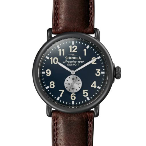 Shinola The Runwell Midnight Blue Dial Cattail Grizzly Watch, 47mm