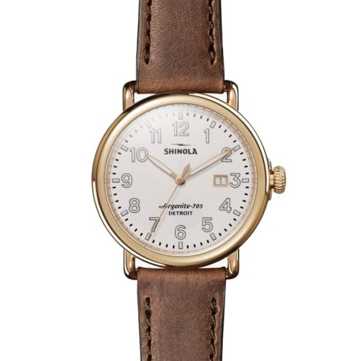 Shinola The Runwell Ivory Dial British Tan Leather Watch, 41mm