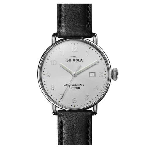 Shinola The Canfield Silver Sunray Dial Leather Watch, 43mm