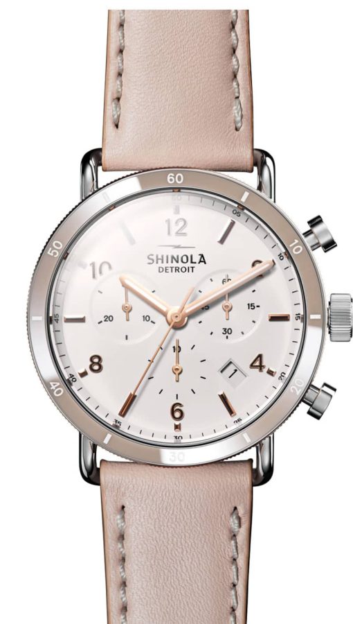 Shinola The Canfield Sport White Dial with Blush Leather Strap Watch, 40mm