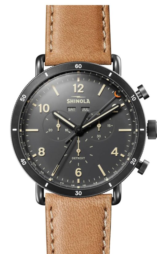 Shinola The Canfield Sport Gray Dial Natural Leather Strap Watch, 45mm