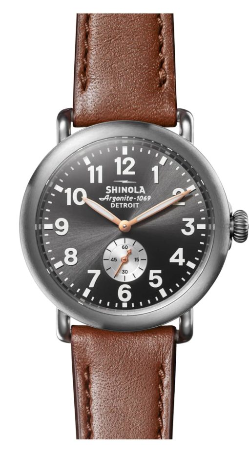 Shinola The Runwell Gunmetal Sandblast Sunray Dial Leather Watch, 41mm