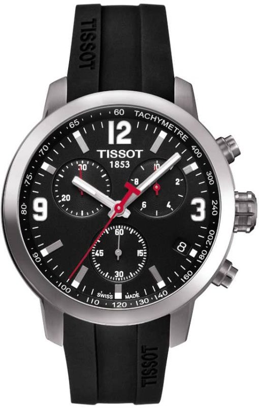 Tissot PRC 200 Chronograph Black Dial Silicone Strap Watch, 42mm
