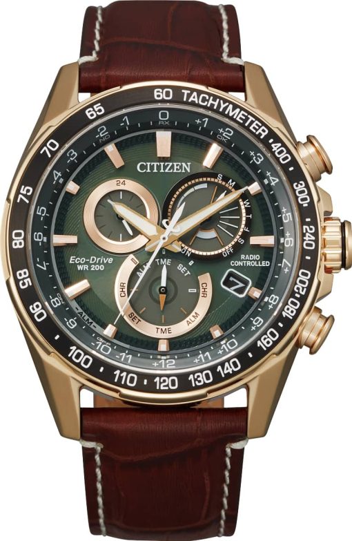 Citizen PCAT Green Dial Leather Watch, 43mm