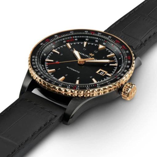 Hamilton Khaki Aviation Converter Auto Black Dial & Leather Strap Watch, 42mm - Image 2