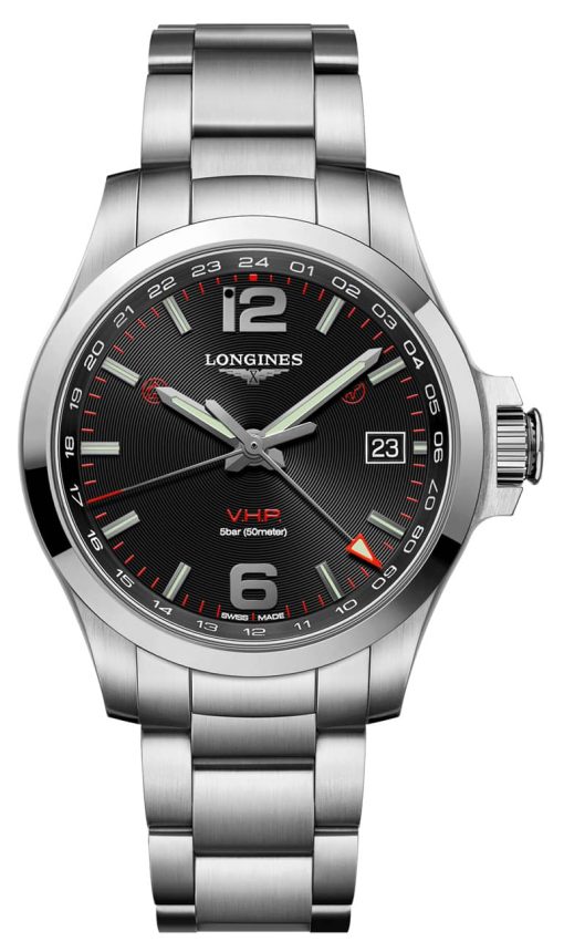 Longines Conquest V.H.P. GMT Stainless Steel Case And Black Dial Mens Watch