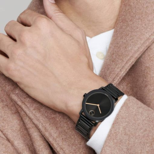Movado BOLD Evolution Black Dial & Ion-Plated SS Link Bracelet Watch, 40mm - Image 4