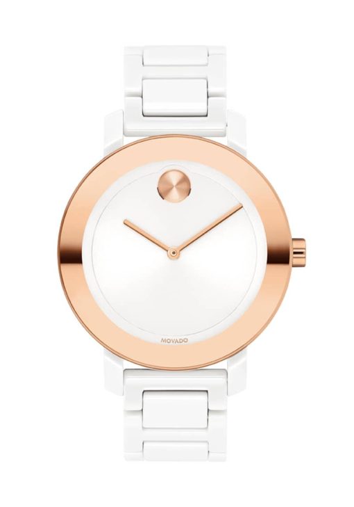 Movado BOLD Evolution White Dial & Ceramic Link Bracelet Watch, 36mm