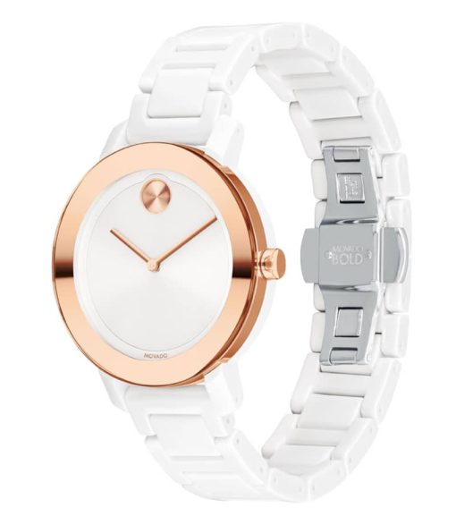 Movado BOLD Evolution White Dial & Ceramic Link Bracelet Watch, 36mm - Image 2