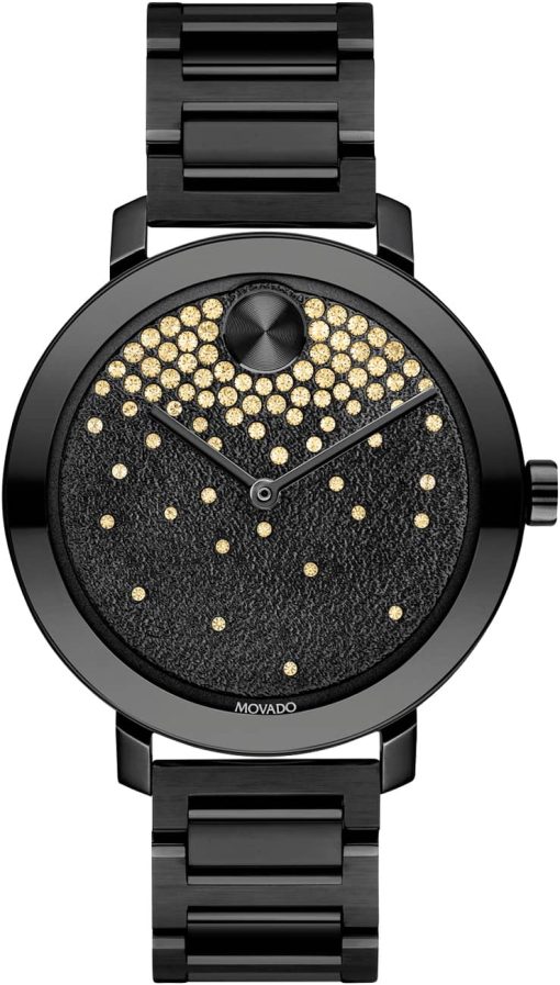 Movado BOLD Evolution Frosted Black w/ Crystals Dial & Link Bracelet Watch, 34mm