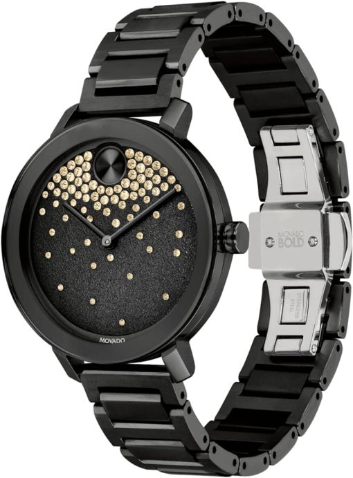 Movado BOLD Evolution Frosted Black w/ Crystals Dial & Link Bracelet Watch, 34mm - Image 2