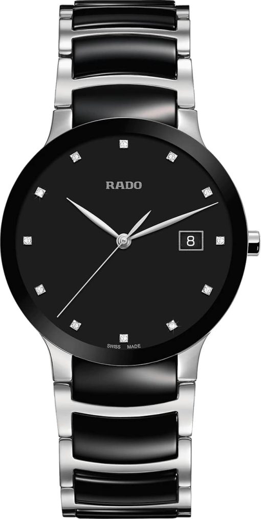 Rado Centrix Diamonds Quartz Black Dial Stainless Steel Watch, 38mm