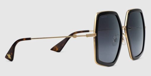 Gucci GG0106S Oversized Hexagonal Sunglasses, Black/Gold Frames, 58mm - Image 3