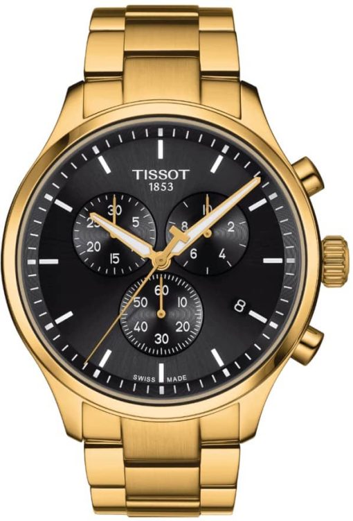 Tissot Chrono XL Classic Black Dial Yellow Gold Bracelet Watch, 45mm