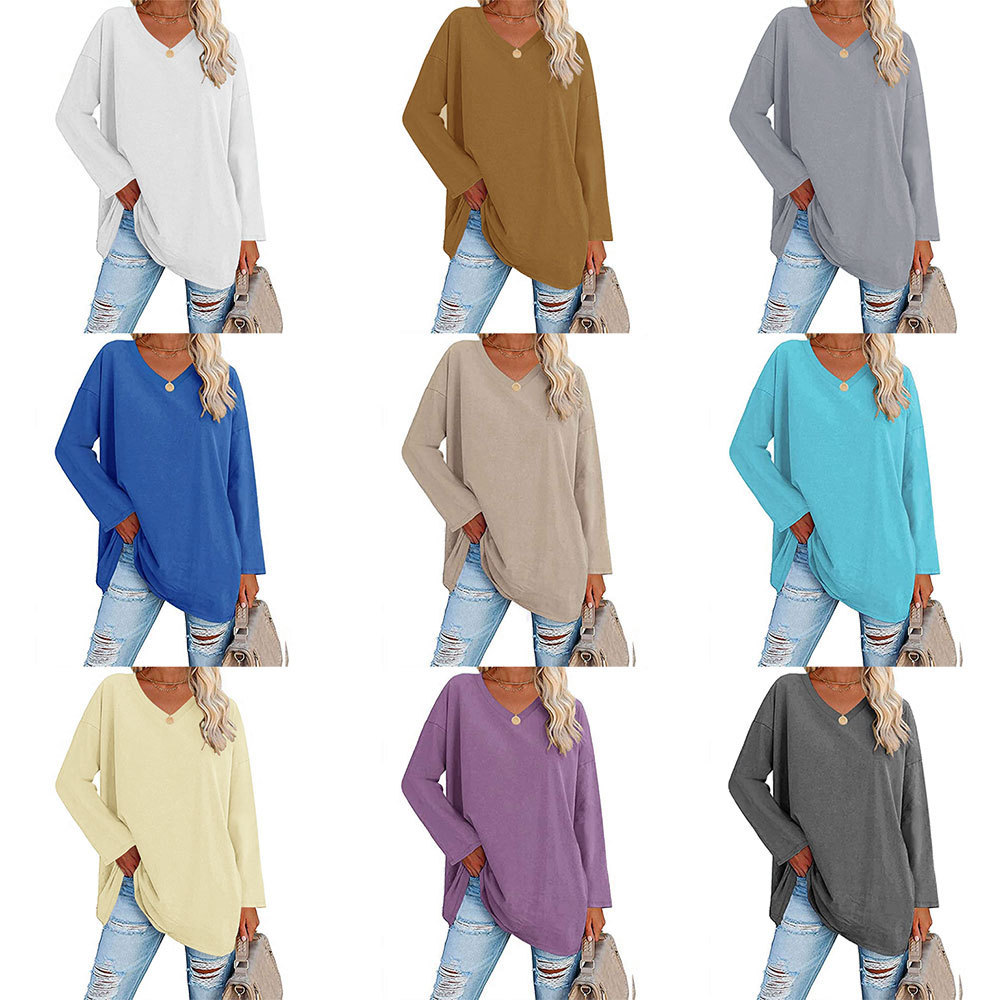 Women's Loose Long Sleeve Fashion V-neck Top - Image 28