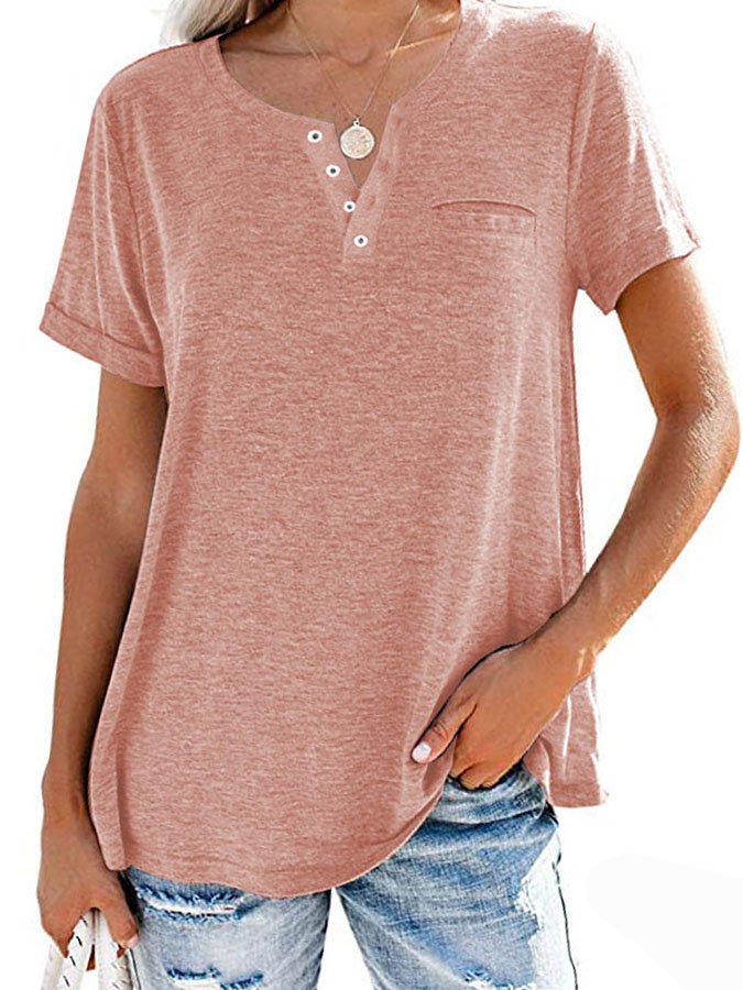 Fashion Solid Color Pocket Short Sleeve T-Shirt - Image 8