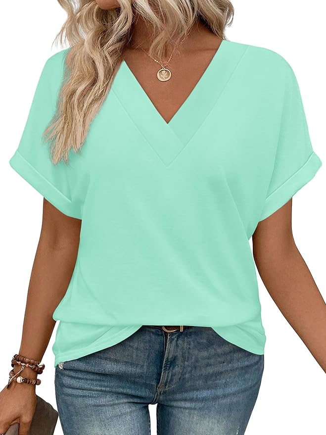 Women's Summer V Neck Short Sleeve Basic T Shirt - Image 7
