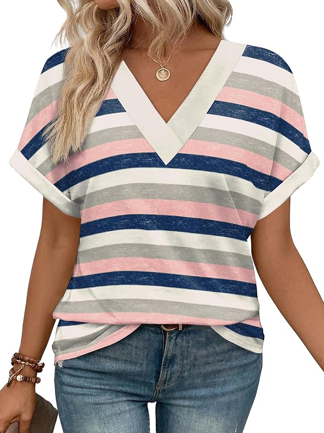 Women's Summer V Neck Short Sleeve Basic T Shirt - Image 10