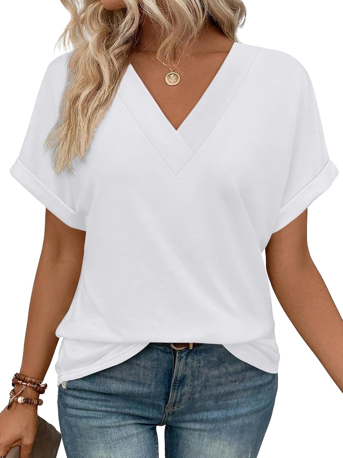 Women's Summer V Neck Short Sleeve Basic T Shirt - Image 5
