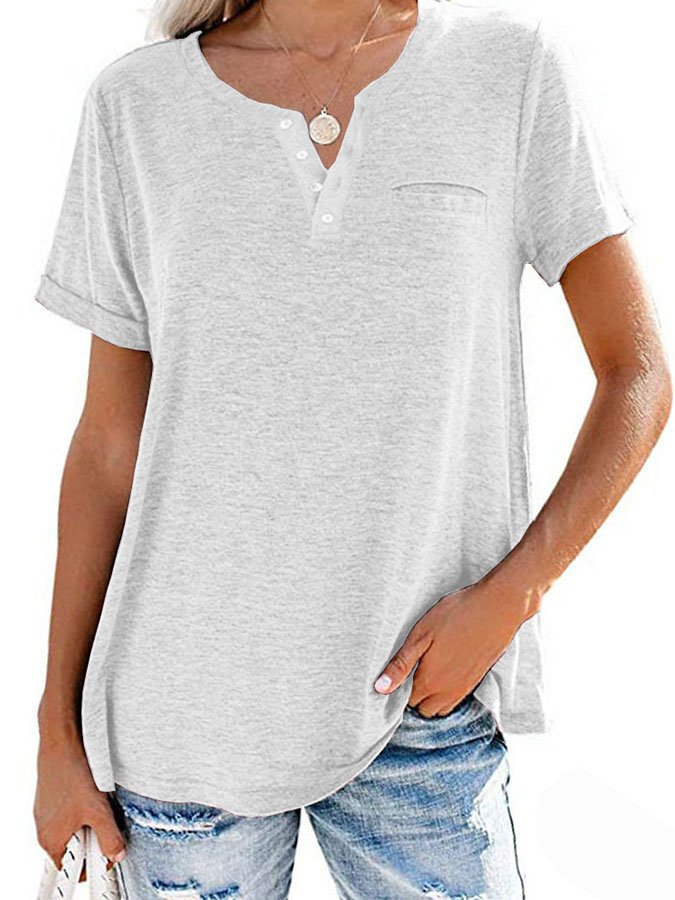 Fashion Solid Color Pocket Short Sleeve T-Shirt - Image 10