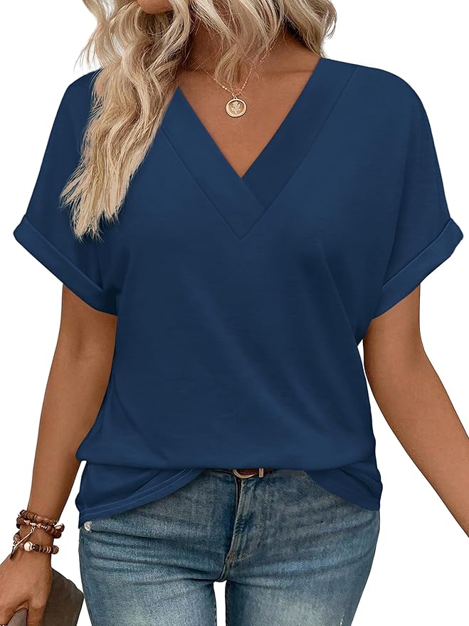 Women's Summer V Neck Short Sleeve Basic T Shirt - Image 9