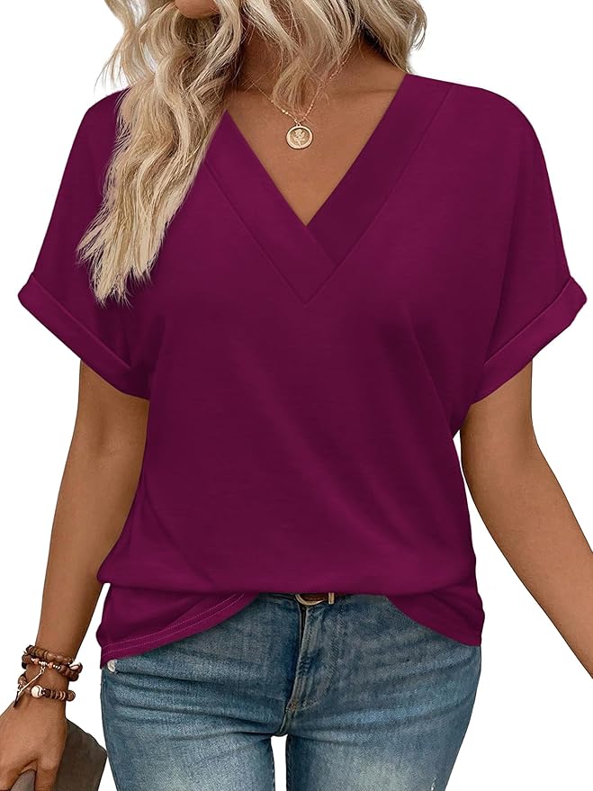 Women's Summer V Neck Short Sleeve Basic T Shirt - Image 8