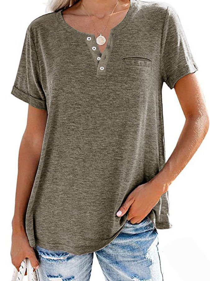 Fashion Solid Color Pocket Short Sleeve T-Shirt - Image 15