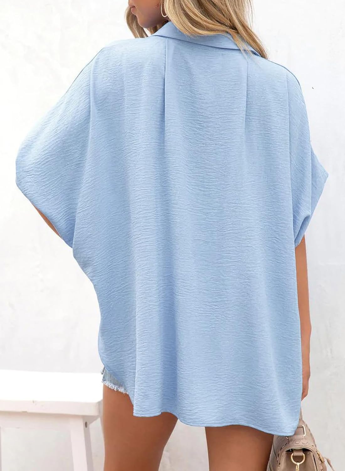 Women's Casual Short Sleeve Slit Hem Button Shirt - Image 4