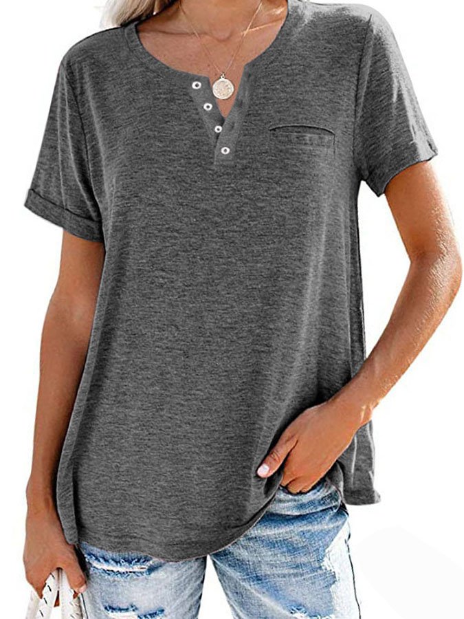 Fashion Solid Color Pocket Short Sleeve T-Shirt - Image 5