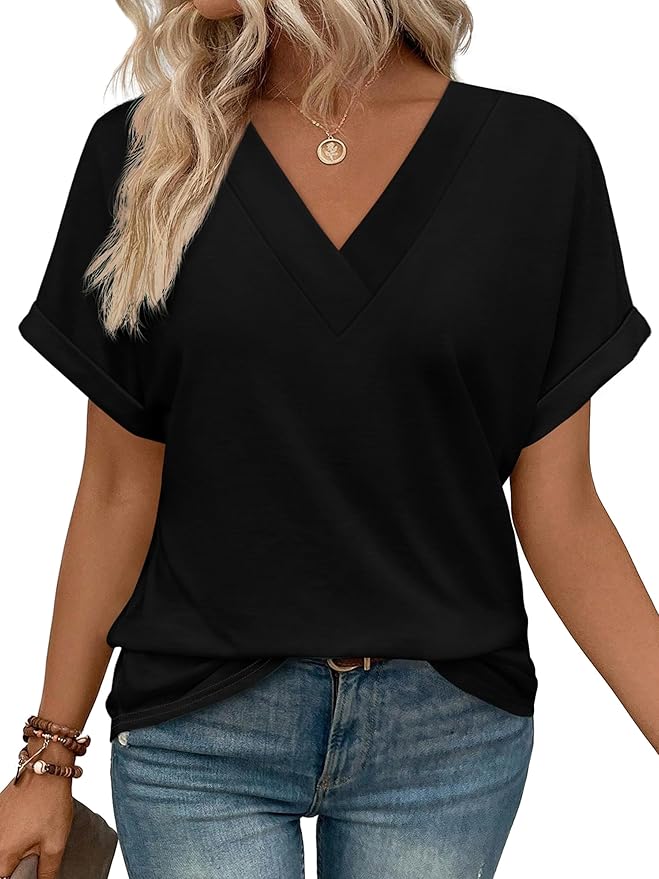 Women's Summer V Neck Short Sleeve Basic T Shirt - Image 6