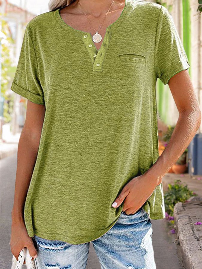 Fashion Solid Color Pocket Short Sleeve T-Shirt - Image 3