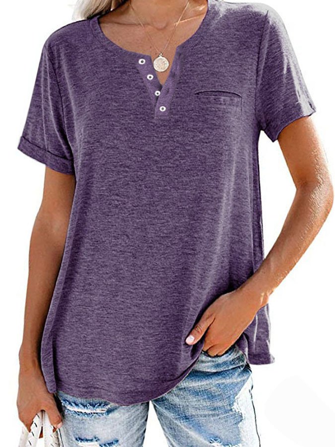 Fashion Solid Color Pocket Short Sleeve T-Shirt - Image 7