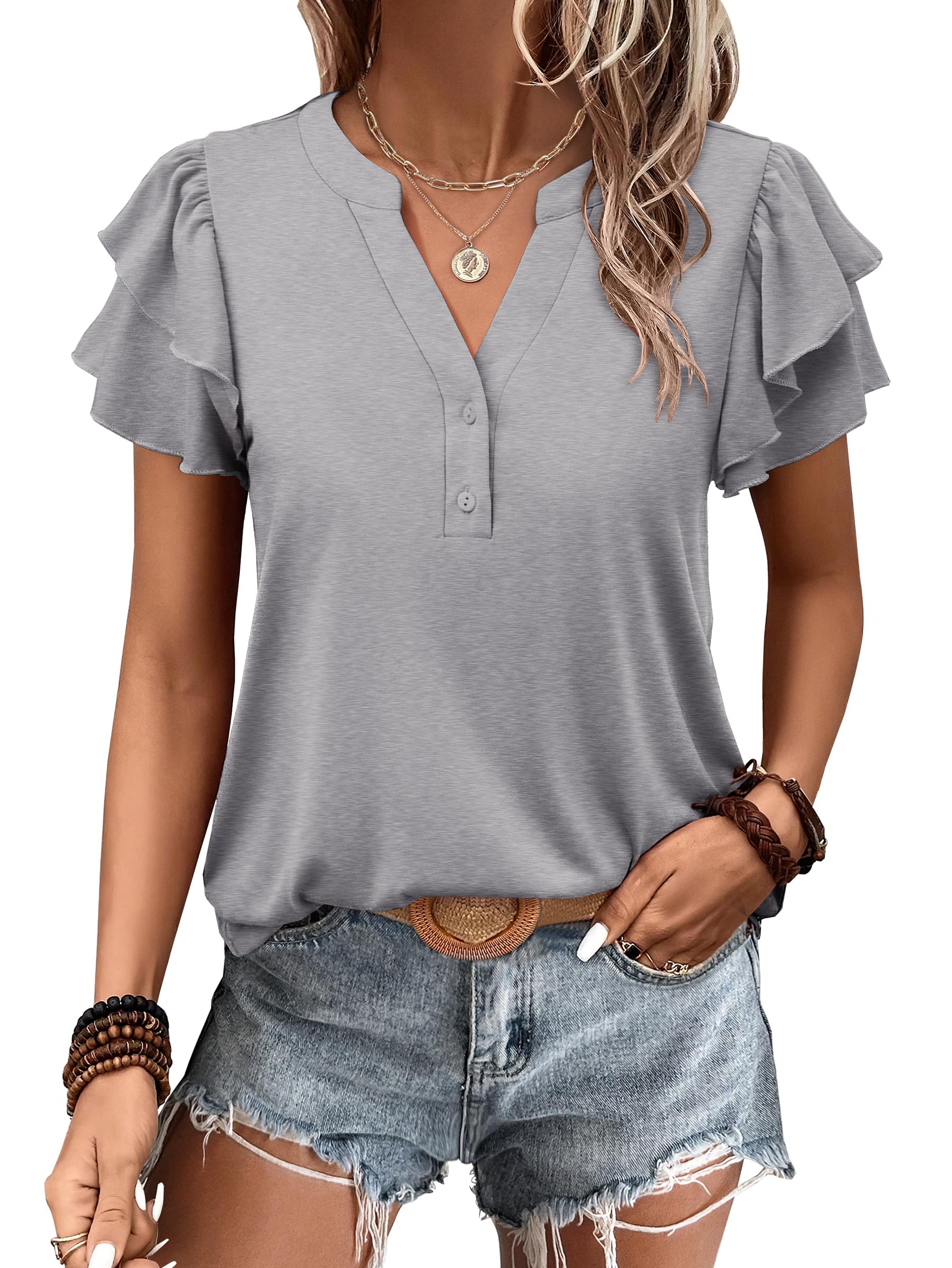 Women's Elegant Ruffle Short Sleeve Top - Image 11