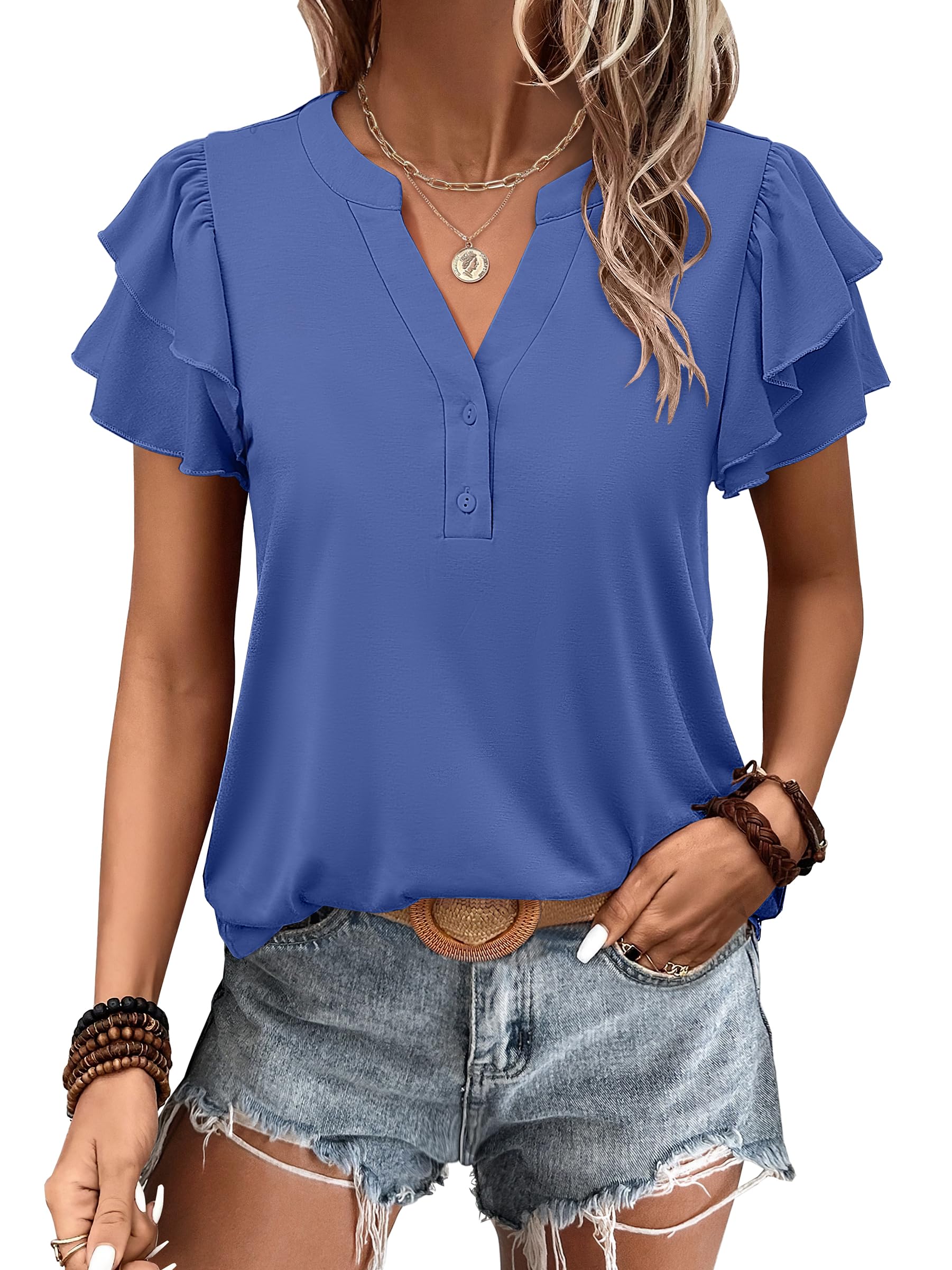 Women's Elegant Ruffle Short Sleeve Top - Image 8