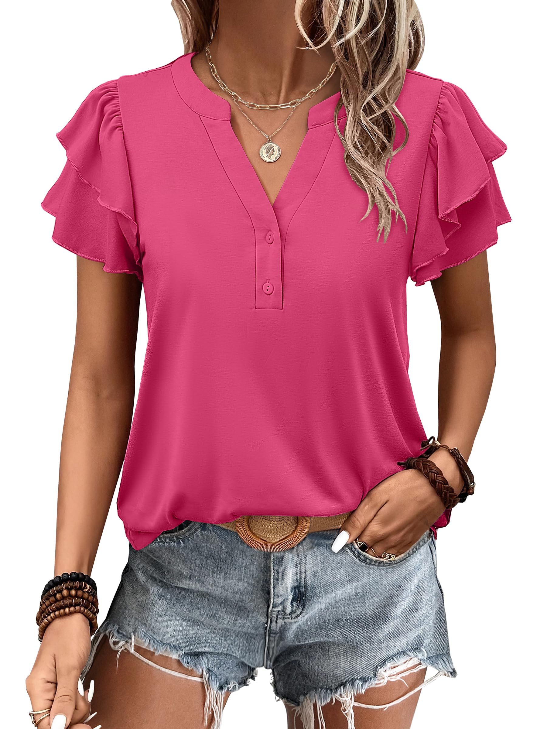 Women's Elegant Ruffle Short Sleeve Top - Image 7
