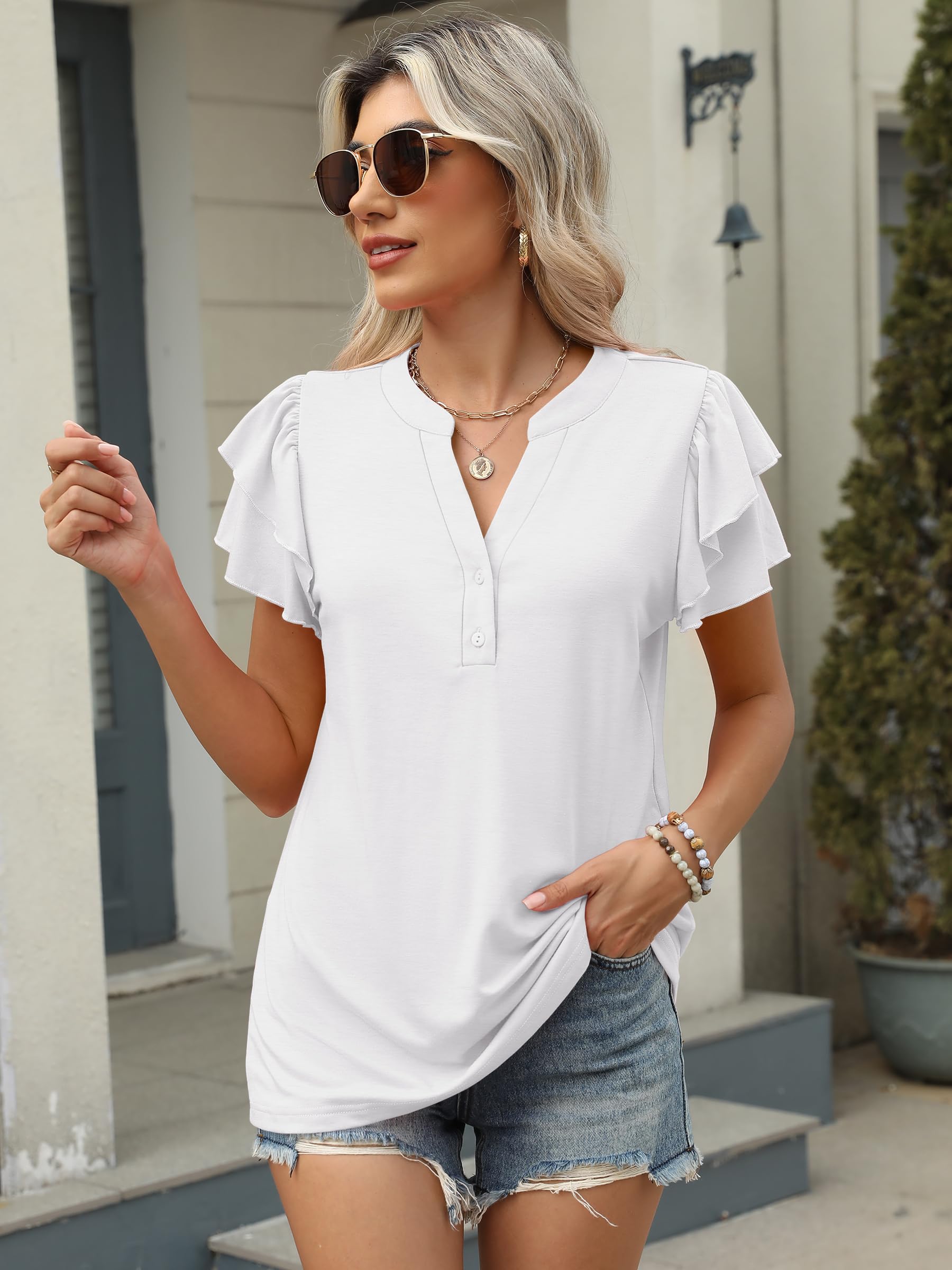Women's Elegant Ruffle Short Sleeve Top - Image 4