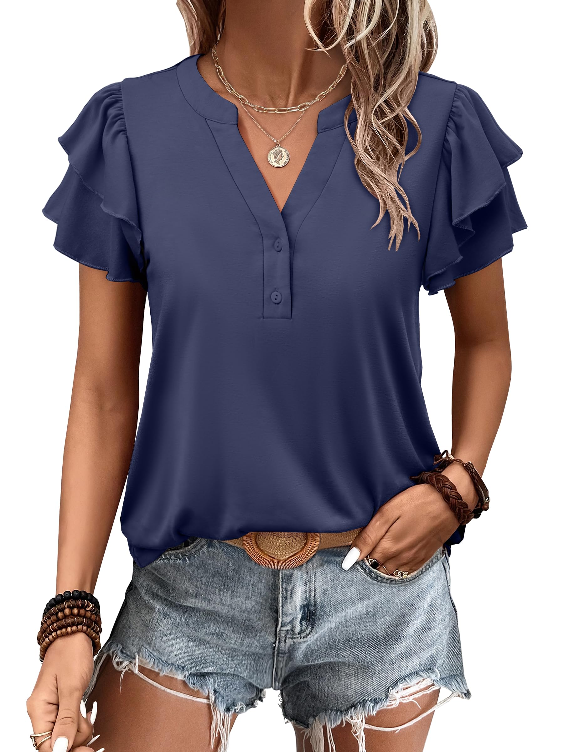 Women's Elegant Ruffle Short Sleeve Top - Image 17