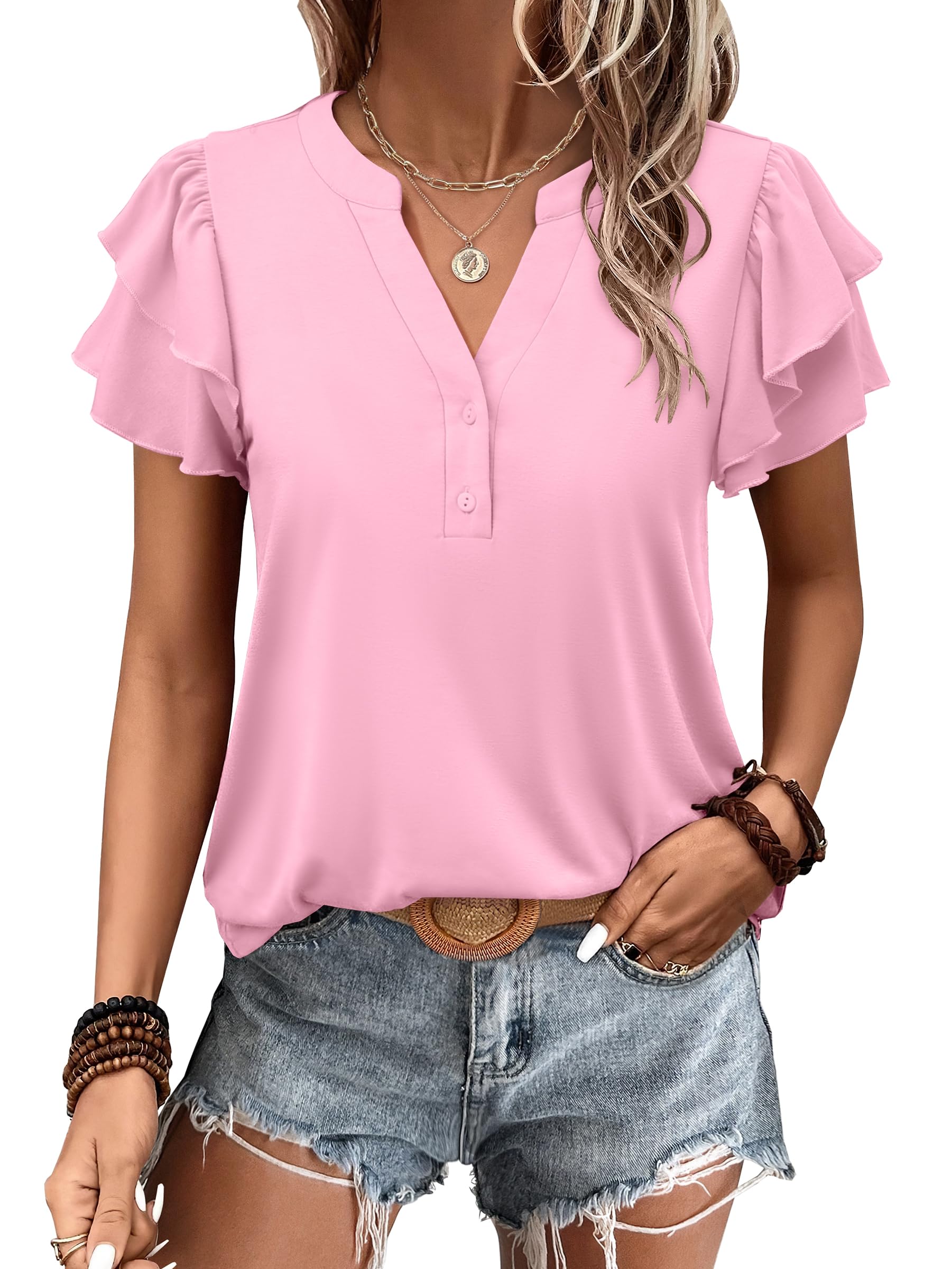 Women's Elegant Ruffle Short Sleeve Top - Image 12