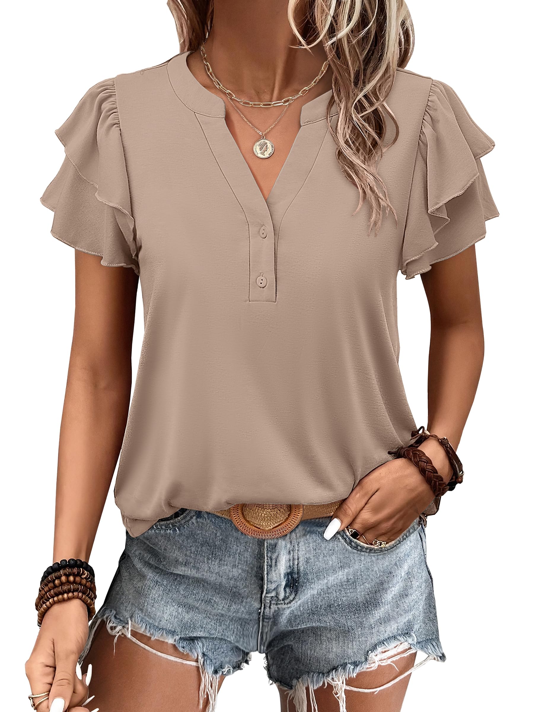 Women's Elegant Ruffle Short Sleeve Top - Image 14