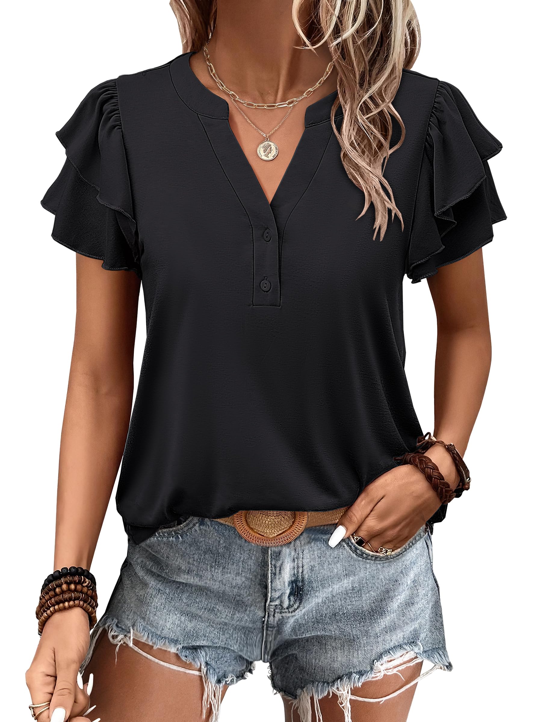 Women's Elegant Ruffle Short Sleeve Top - Image 9