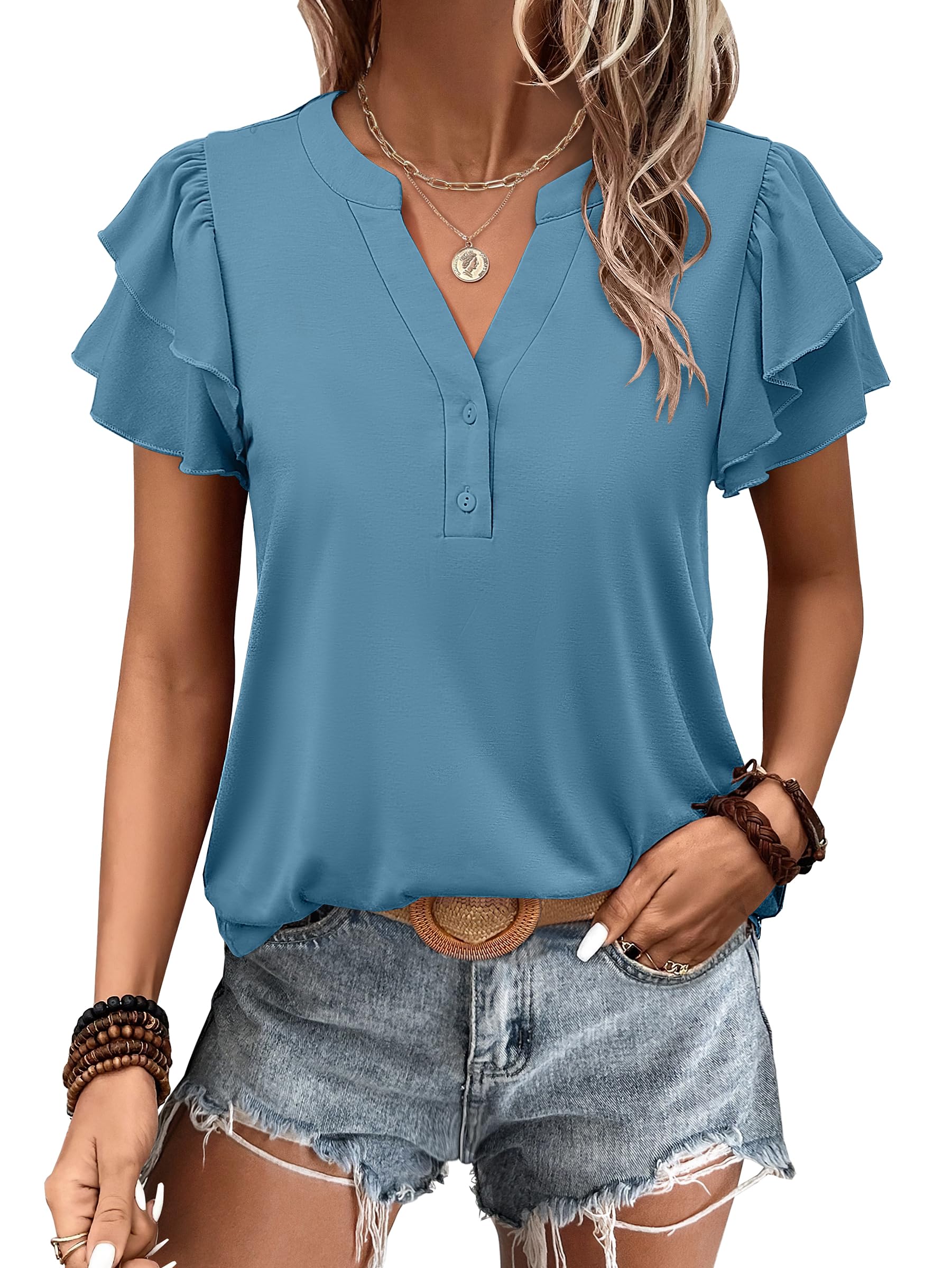 Women's Elegant Ruffle Short Sleeve Top - Image 18