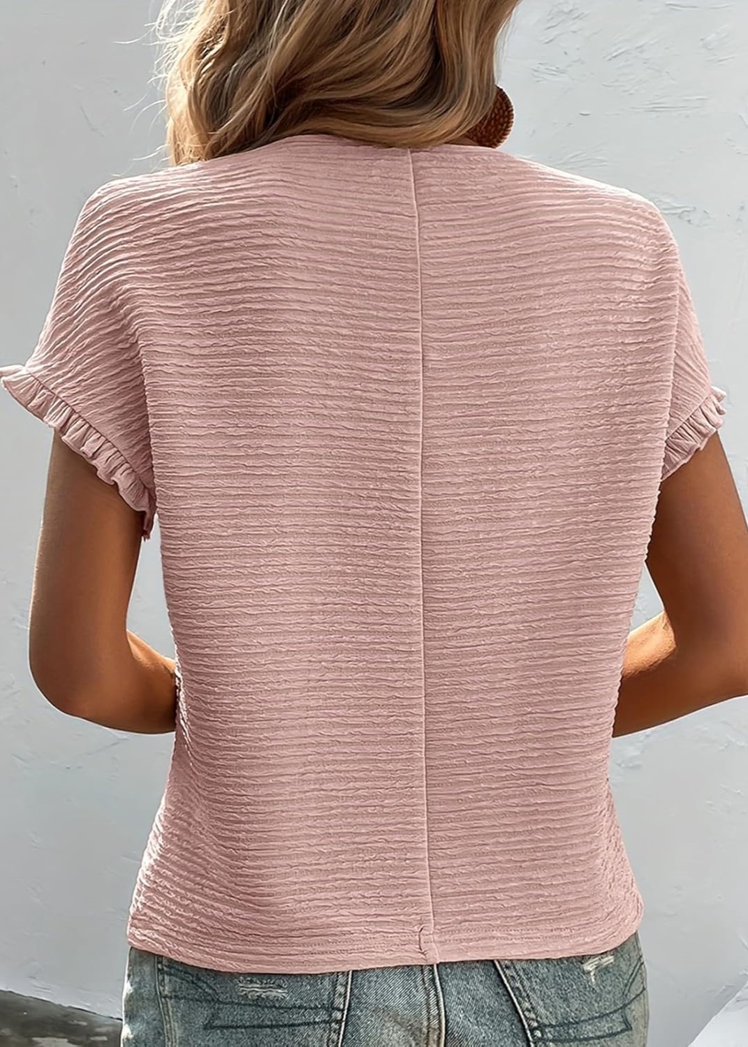 Women's Short Ruffle Sleeve Summer Textured T-Shirts - Image 3