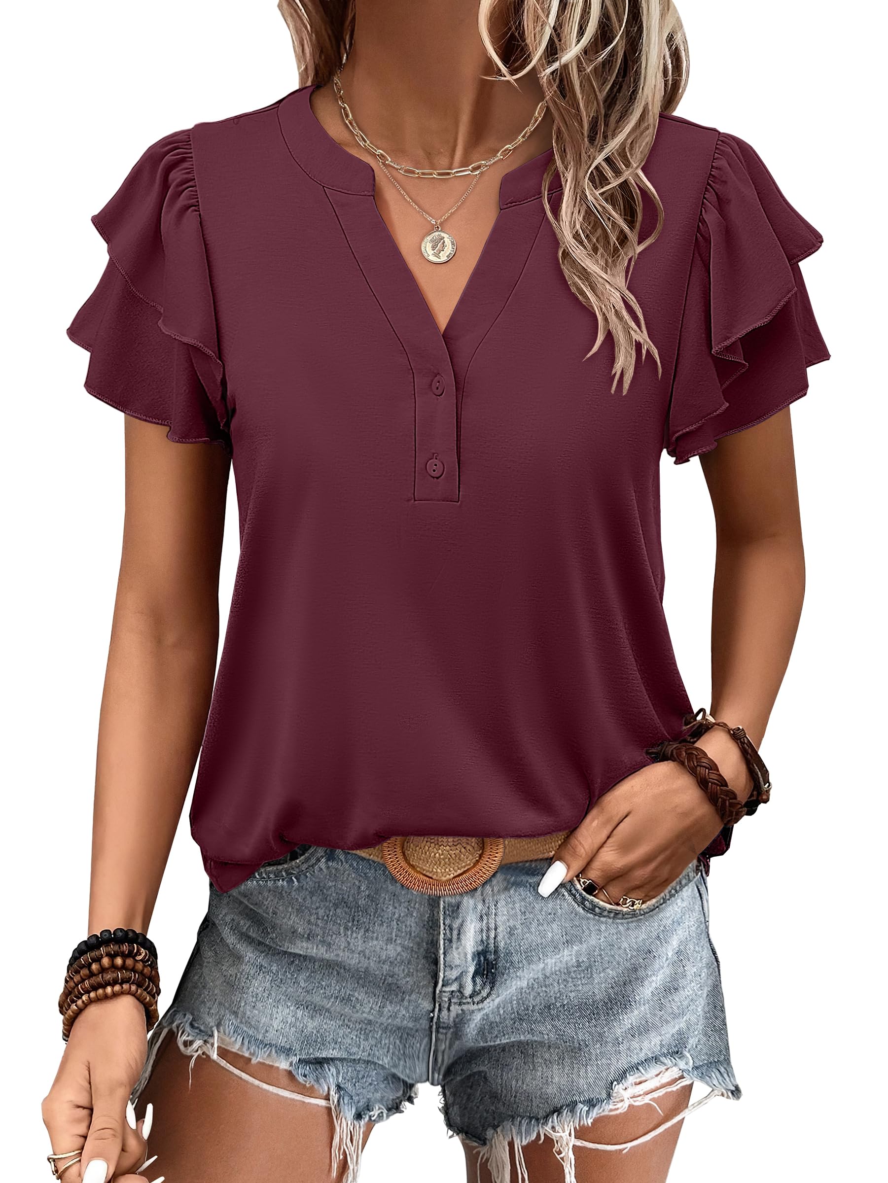 Women's Elegant Ruffle Short Sleeve Top - Image 13