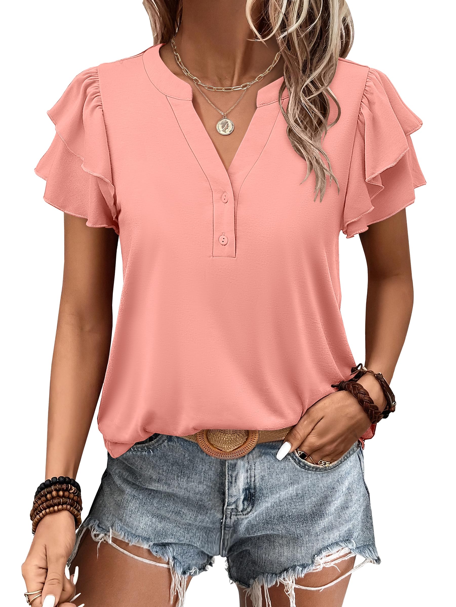Women's Elegant Ruffle Short Sleeve Top - Image 19